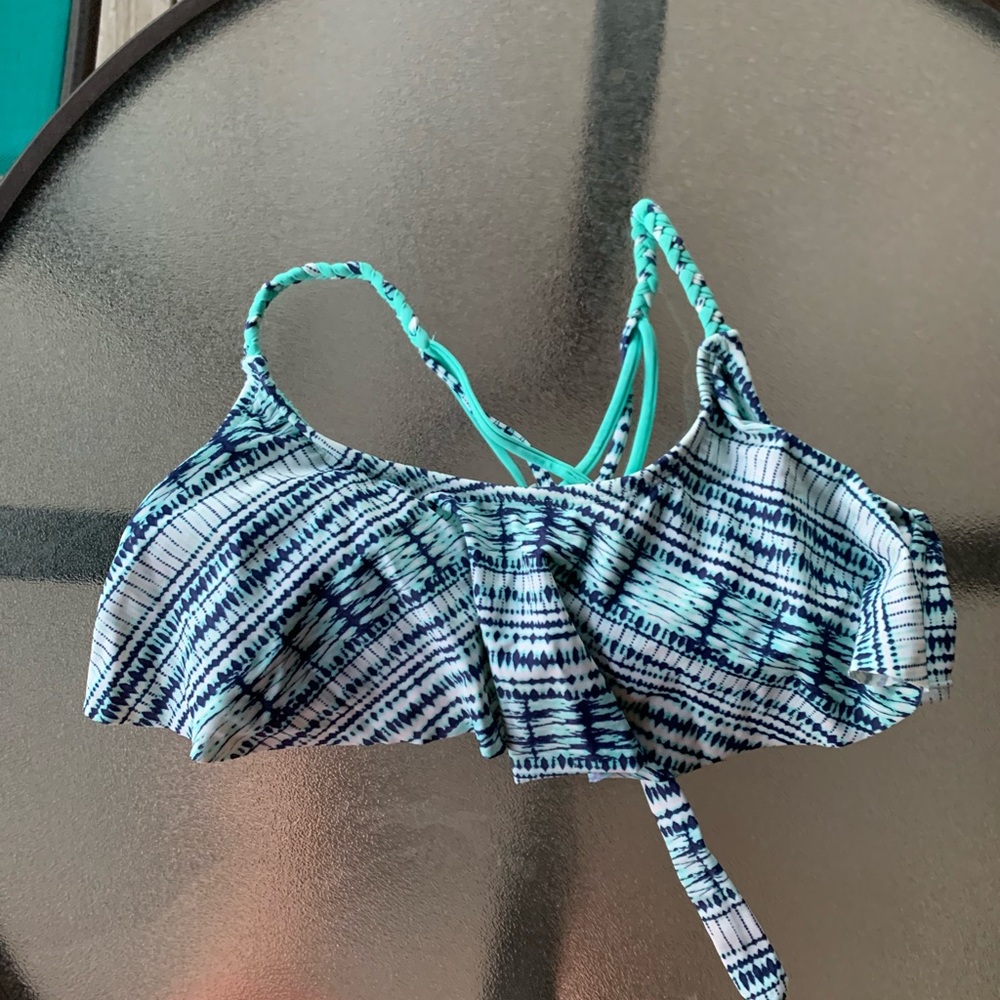 Cute blue ruffle swim top